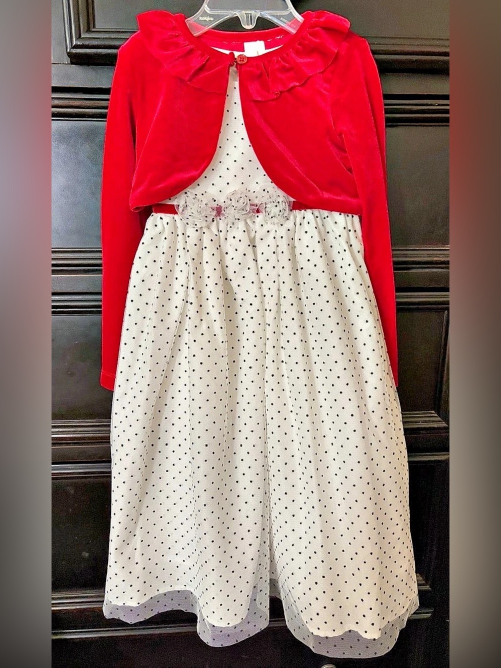 Girls Polka Dot Dress with Bolero in Red & White